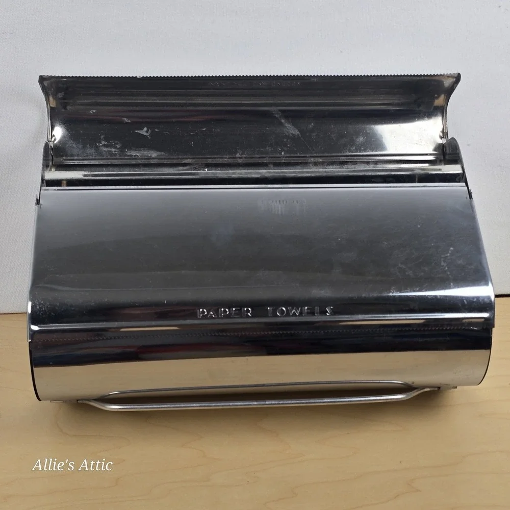 Vintage Kitchen Dispenser Chrome Metal Alum Foil Wax Paper Paper Towel Holder
